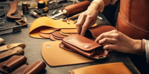 Eco-friendly genuine leather products on display