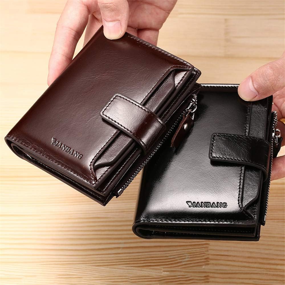 Durable genuine leather wallet on a wooden table.